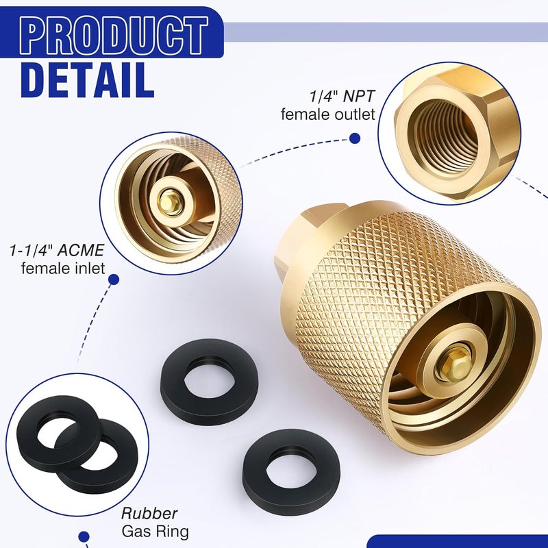 Datanly 2 Pack Forklift Connector Female, Replacement for 7141F Propane Tank Connector, 1-1/4" Female Inlet x 1/4" NPT Female Outlet, with 4 Pcs Rubber O Rings - Image 4